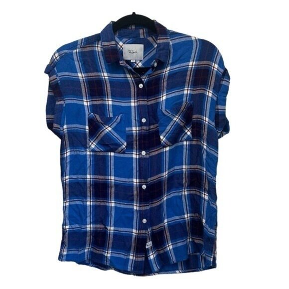 Rails Britt Women's S Cap Sleeve Top Santorini Royal Blue Plaid Button Down Soft - Picture 1 of 8